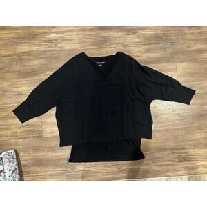 Soft Surrounds Sheer Tiered 3/4 Sleeve Black Blouse Shirt Sz M EUC